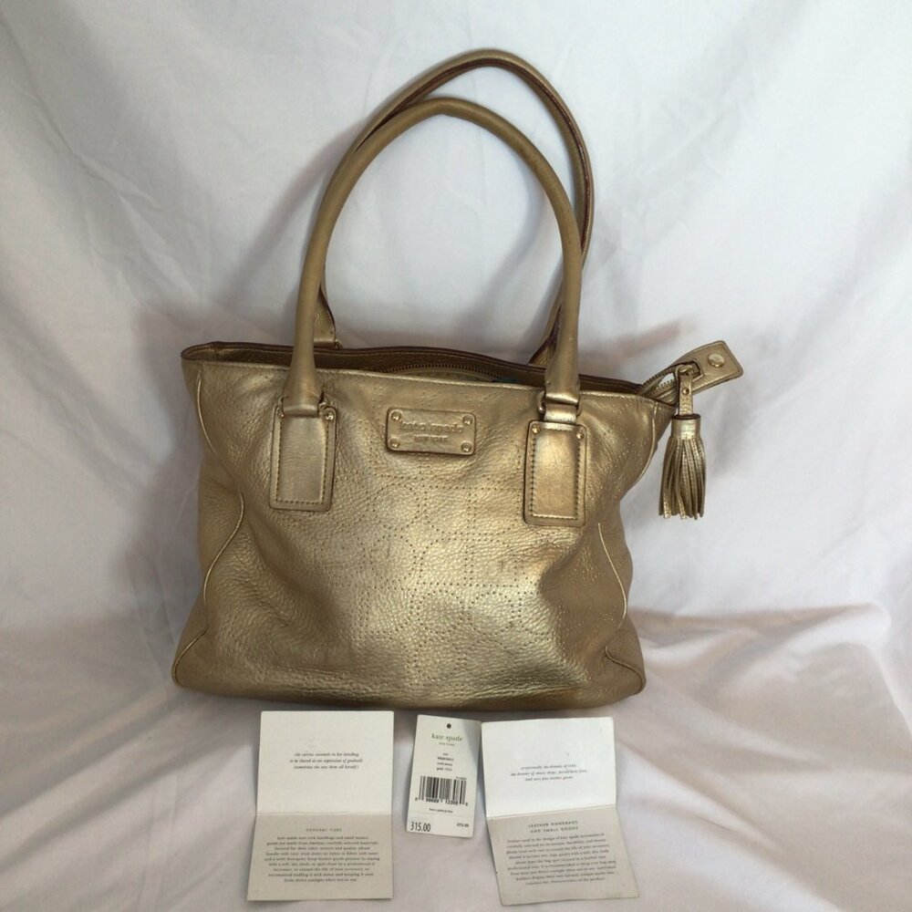 Kate Spade York Street Metallic Gold Leather Satchel • WKRU0812 • Care Cards - Picture 2 of 16